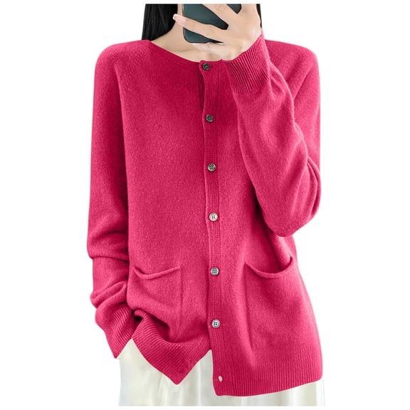 Cmfcve Button Down Cardigan Sweater for Women Lightweight Open Front Sweaters Casual Long Sleeve Knit Tops with Pockets