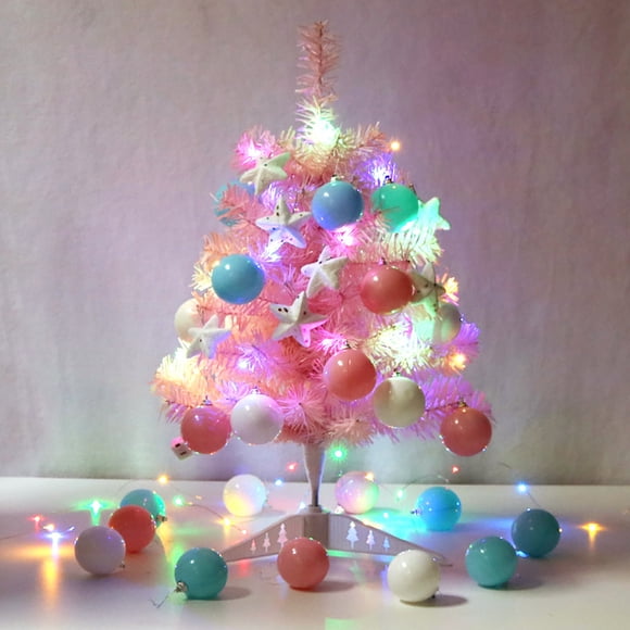 SuoKom 24鈥欌€?Tabletop Mini Christmas Tree Set , Artificial Mini Christmas Pinaster Tree with Led String Lights & Ornaments for Diy Christmas Decorations