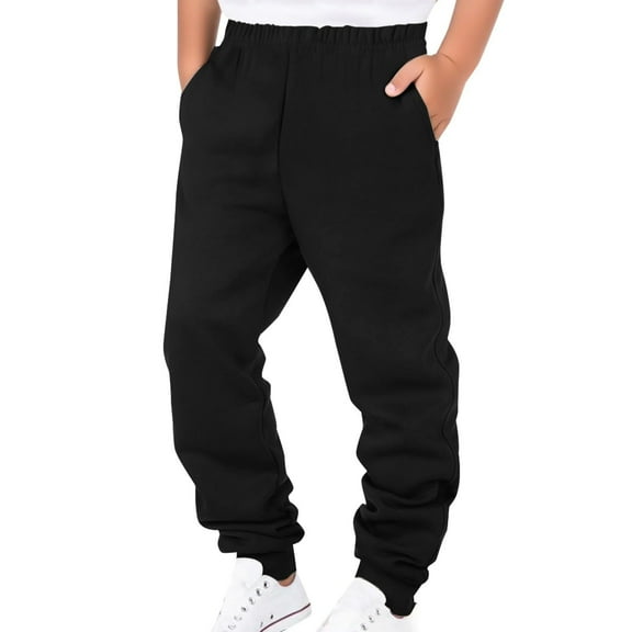 Tisuna Little Boys Sweatpants Solid Color Taper Leg Elastic Waist Trousers Thick Warm Autumn Winter Boys Jogger Pants Black Size 3-4 Years