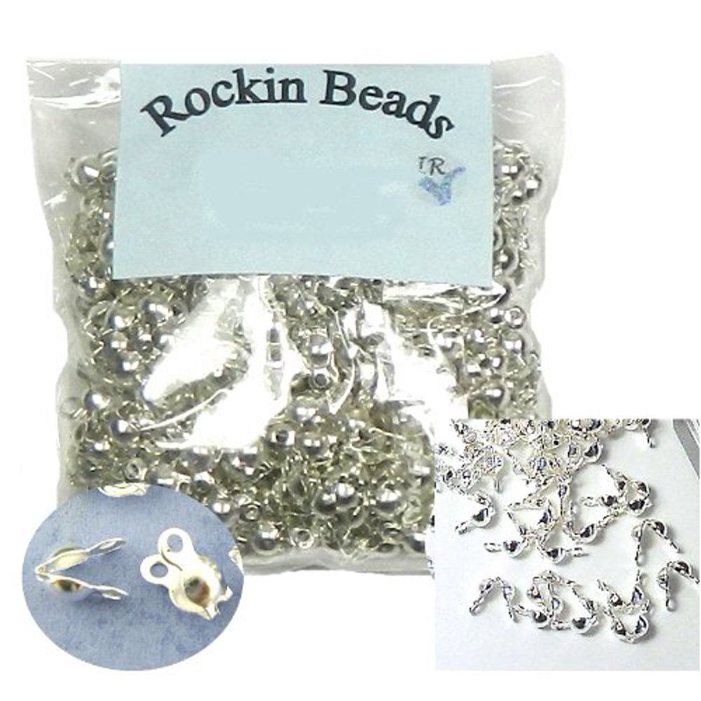 500 Silver Plated Brass Jewelry Clam Shell Bead Tip Knot Covers 7x3 9mm