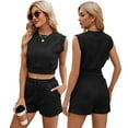 thumbnail image 4 of FLMEI 2 Piece T-Shirt Set Summer for Womens Sleeveless Solid Color Tops Drawstring Shorts Casual Set for Womens S-XXL, 4 of 9