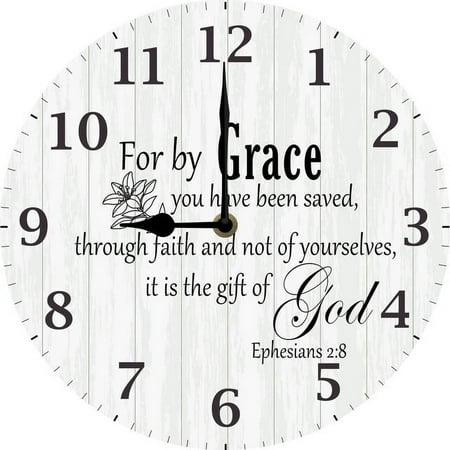 Christian Wall Clock For By Grace You Have Been Saved Religious Decor Christian Gifts for Her Bible Verse Clocks 10x10 Silent Non-Ticking Clock Battery Operated