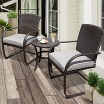 Grand Patio 3 Pieces Bistro Set, Outdoor Patio Rocking Wicker Chairs with Removable Cushions and Small Coffee Table, Gray