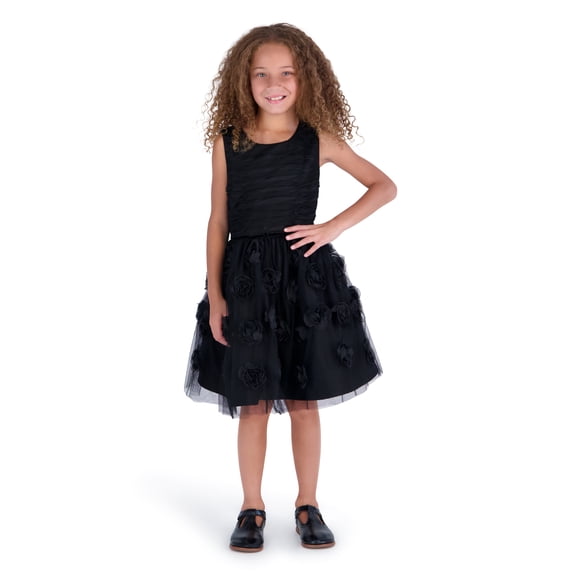 Kensie Girl Rosette Reverse Border Black Dress, Sizes 4-16