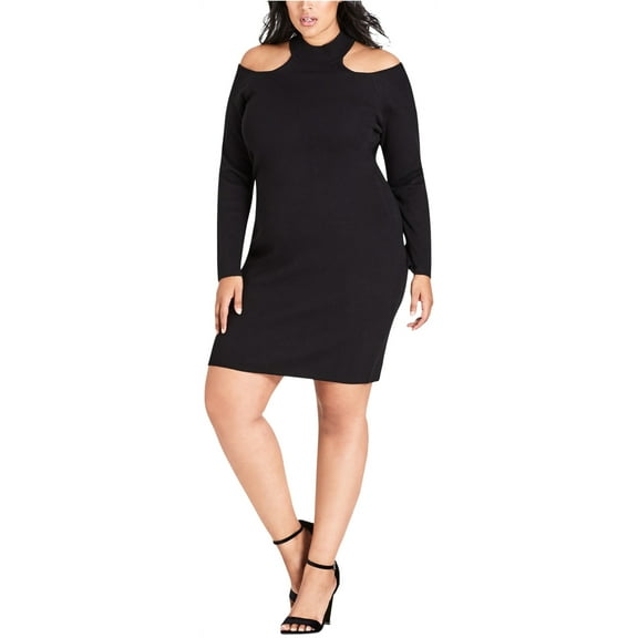 City Chic Womens Cold Shoulder Bodycon Dress, Black, XL/22W