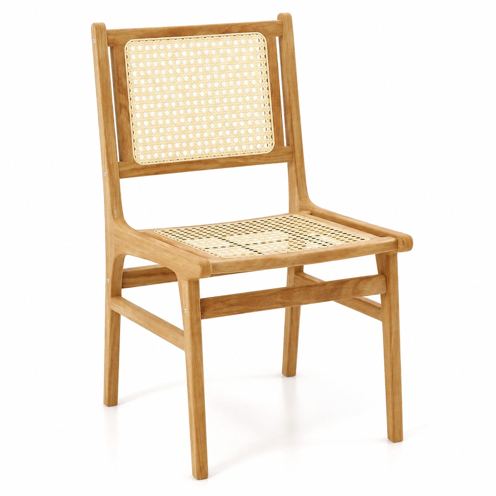 Furnibear Rattan Dining Chair with Natural Cane Woven Backrest and Teak Wood Frame