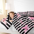 thumbnail image 3 of Manfei Pink Bows Black White Stripe Dots Twin Comforter Sets for Girls, Cute Ribbon Bows Bedding Set, Black Reversible, 2pcs, 3 of 6