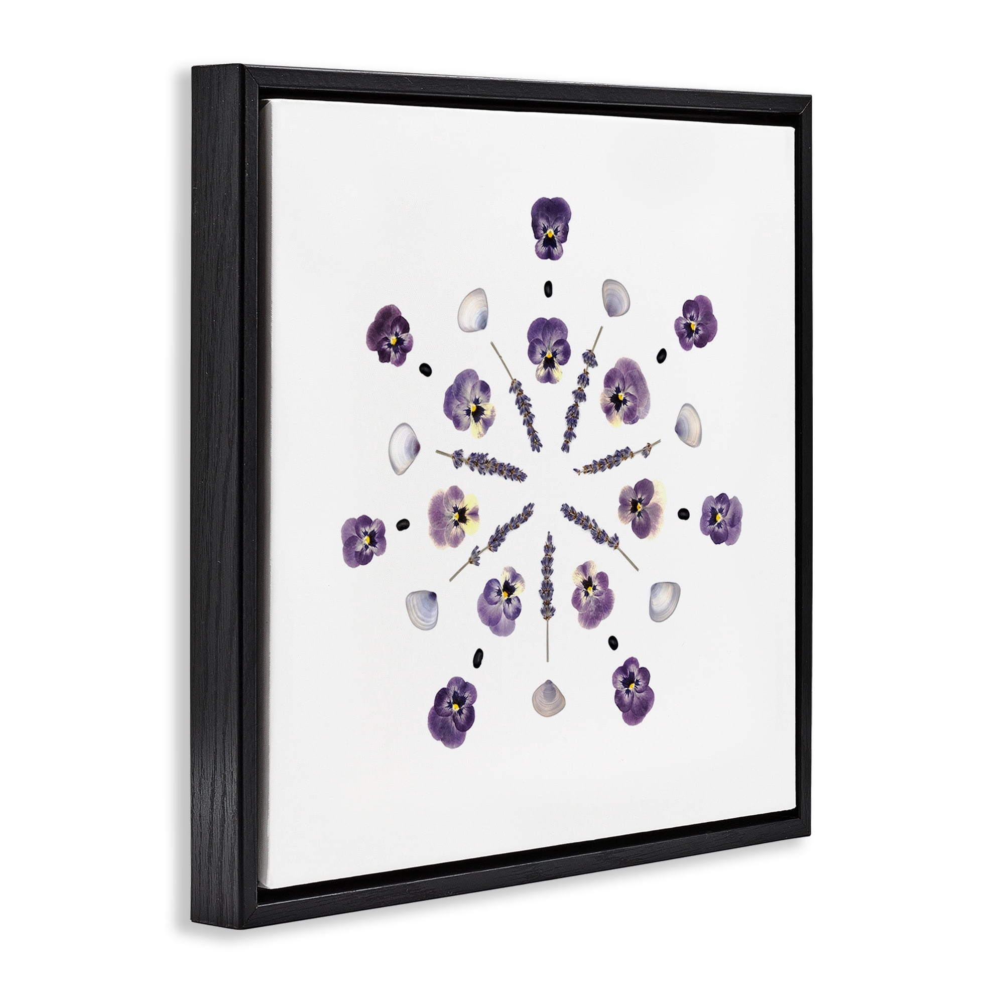 Stupell Industries Pansies & Lavender Symmetry Black Framed Floater Canvas Wall Art, design by Beth Adoette
