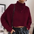 thumbnail image 4 of Womens Cropped Sweaters Batwing Sleeve Turtleneck Pullover Oversized Knit Sweater Solid Color Jumper Tops, 4 of 4