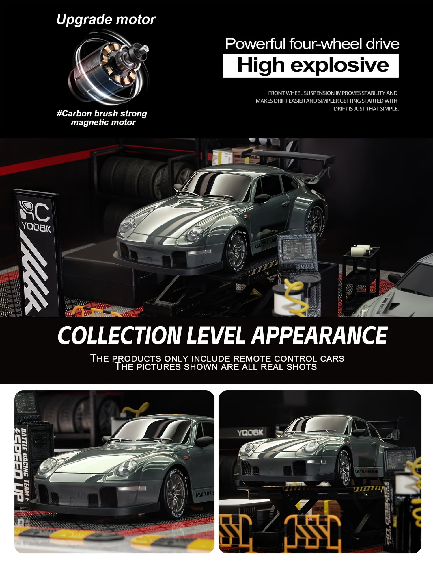 TXT-MATRIX 1:24 Scale 4WD RC Drift Car with Remote, Lights, Tires and Tracks, Dual Batteries