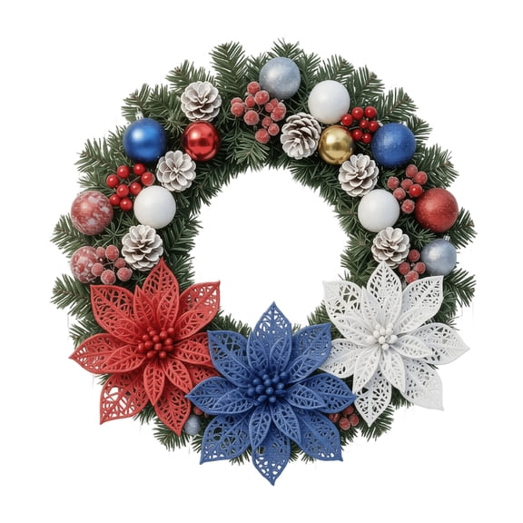 15.75inch Independence Day Wreath Red White and Blue PVC Patriotic Door Decoration for Indoor and Outdoor Use
