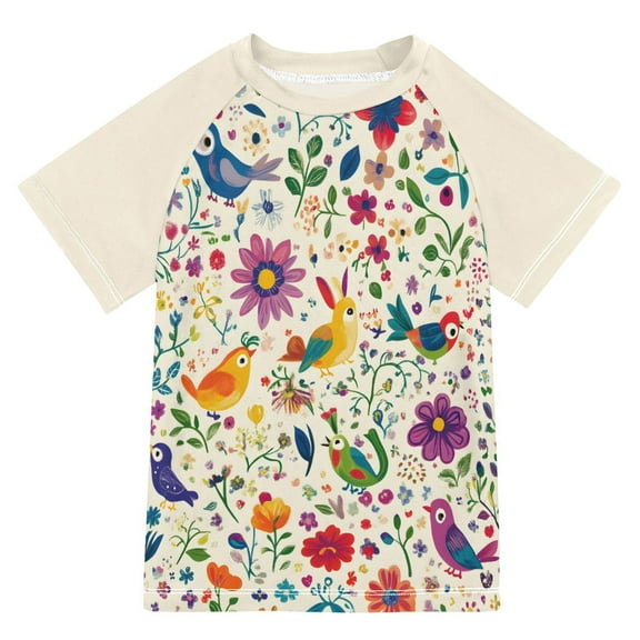 FORMRS Boys Rash Guard with Short Sleeves UPF 50  Swim Shirts Sizes 3-12T, Purple Cartoon Animals