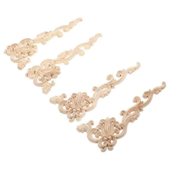 4pcs Wooden Carving Appliques Wood Carved Onlay Unpainted Frame Furniture Decal