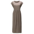 thumbnail image 2 of Innerwin Dresses Crew Neck Ladies Dress Beach Solid Color Loose Sundress Brown M, 2 of 6