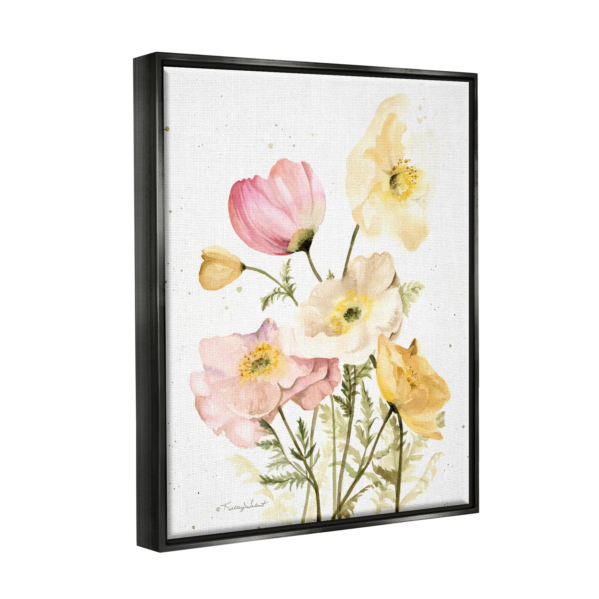 Stupell Industries Pink & Yellow Florals Botanical & Floral Painting Black Floater Framed Canvas Art Print Wall Art, 17 x 21