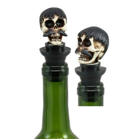Ebros Gift Set of 2 Bandito Skeleton Skull Gangster Mustache Wine Stopper 3"H