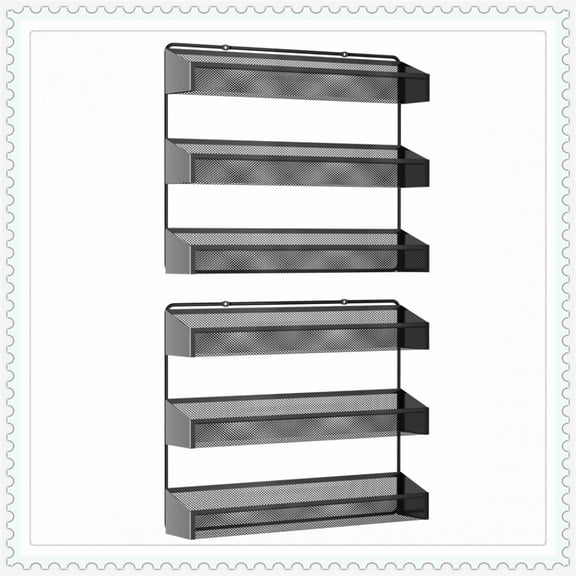 Auledio 2 Pieces 3 Layer Wall Spice Rack for Kitchen-Black