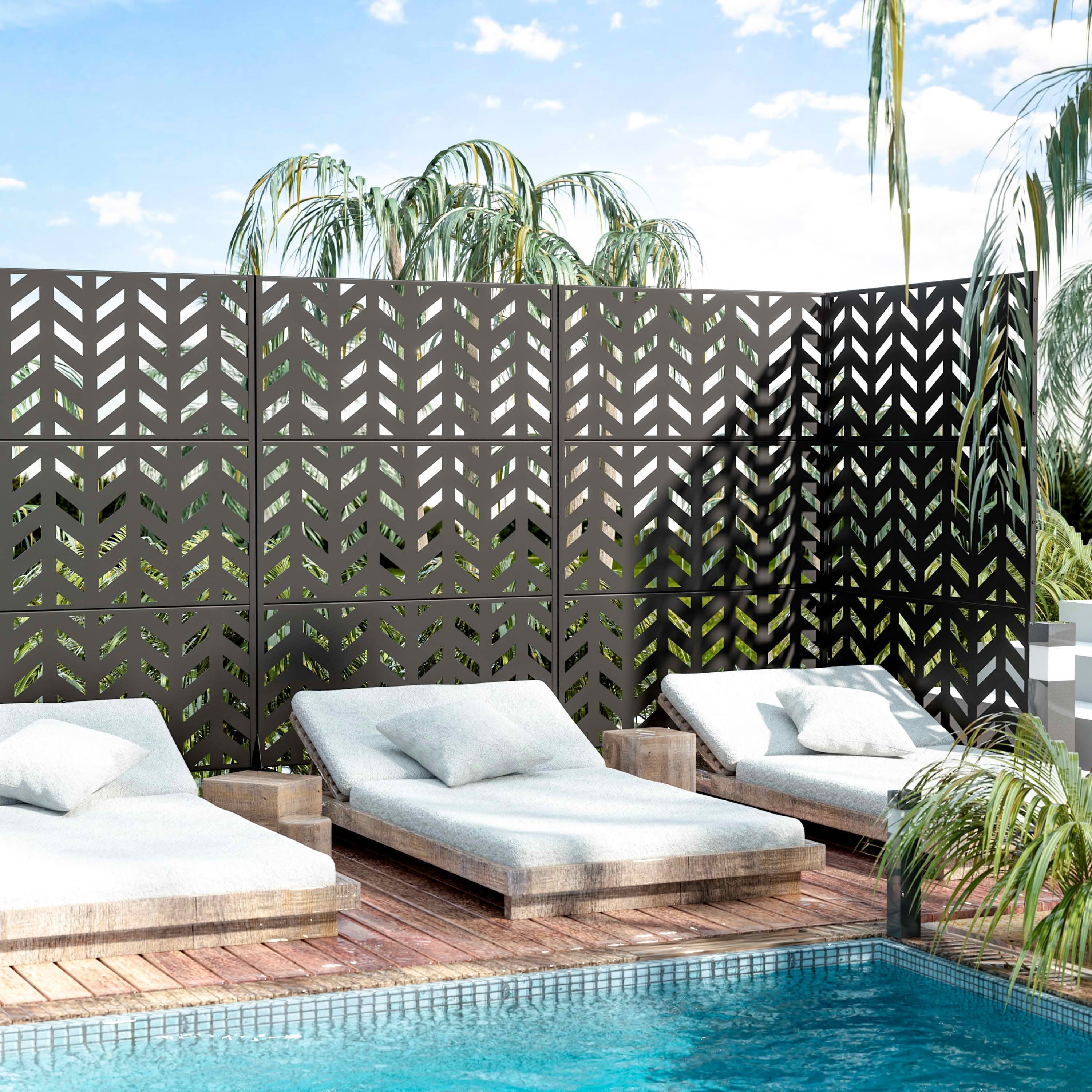 MAYEERTY 72x47x16 Inch Black Fishbone Galvanized Steel Privacy Screen for Outdoor Street