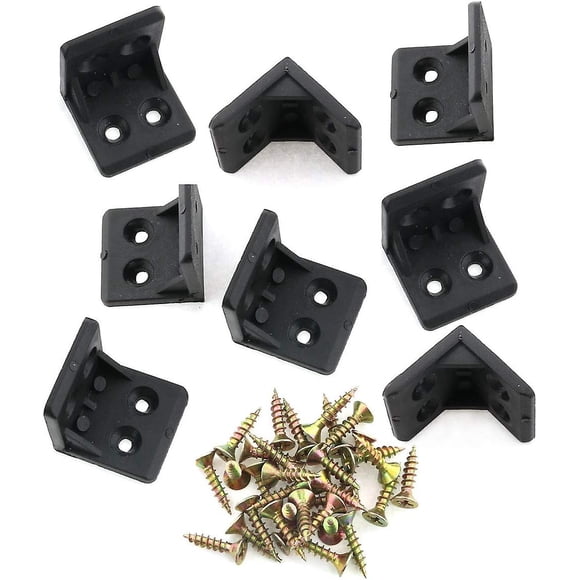 8pcs 4-hole L Shape Corner Brackets Black Plastic Thickened Right Angle Furniture Corner Brace Joint With Countersunk Mounting Screws 1.08x1.08 Inches