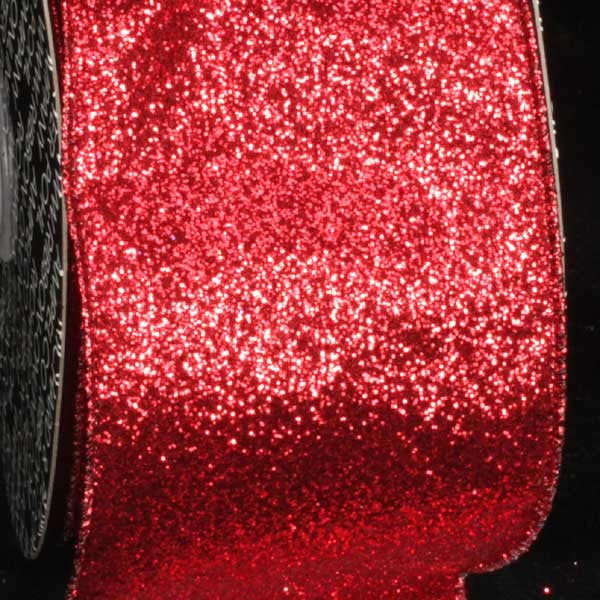 Sparkling Red Glitter Wired Craft Ribbon 3" x 40 Yards