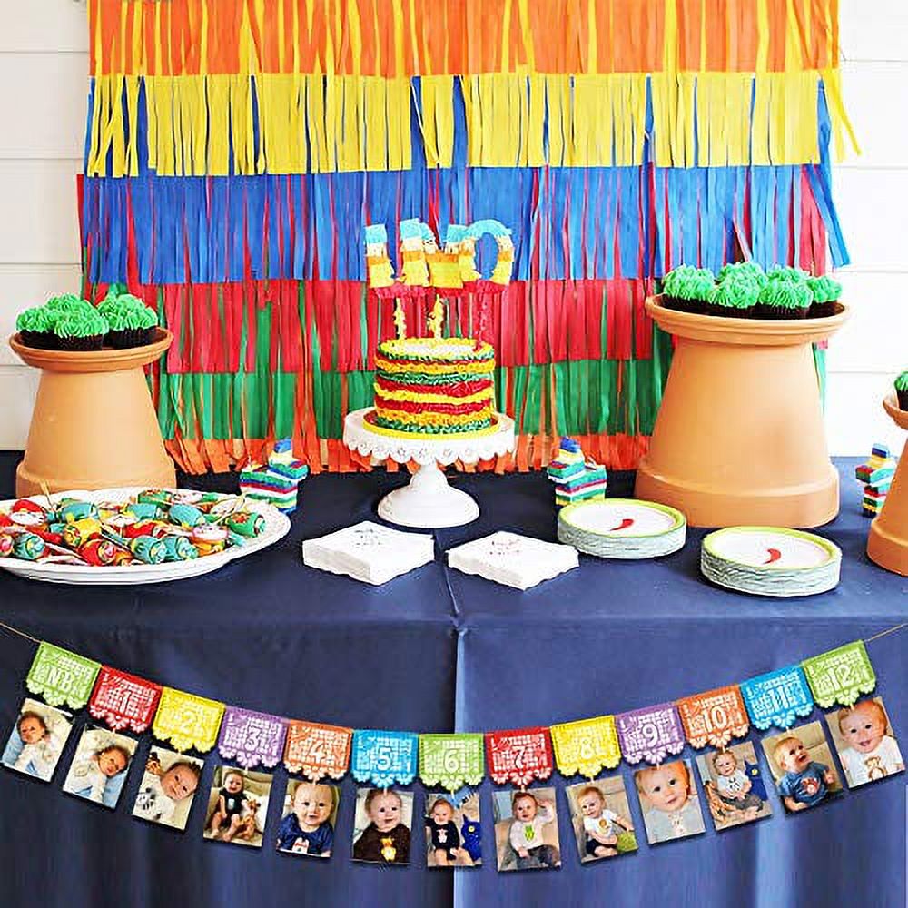Kreatwow Mexikanisches Foto Banner Papel Picado – Für 1. Geburtstag & Fiesta-Partys | 13-teilig, Vormontiert, Bunt