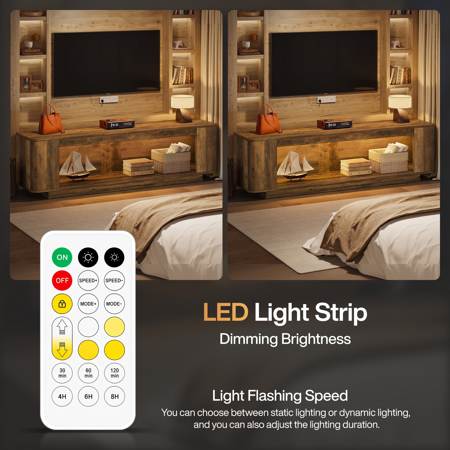 Tribesigns 70.9-Inch Farmhouse TV Stand, Entertainment Center with LED Light Strip for 65/70/75/80-Inch TVs, Rustic Brown