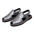 thumbnail image 2 of Domuza Men’s Crocodile Embossed Split Toe Back Strap Sandals, Slip On Closed Front Leather Casual Mule Sandals with Block Flat Sole for Daily Summer Wear Gray 6.5 (EU-38), 2 of 4