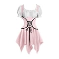 thumbnail image 2 of LEKWK Renaissance Dress for Women Lace Up Corset Ruffle Square Neck Mini Dress Puff Short Sleeve Halloween Costume Peasant Dresses, 2 of 6