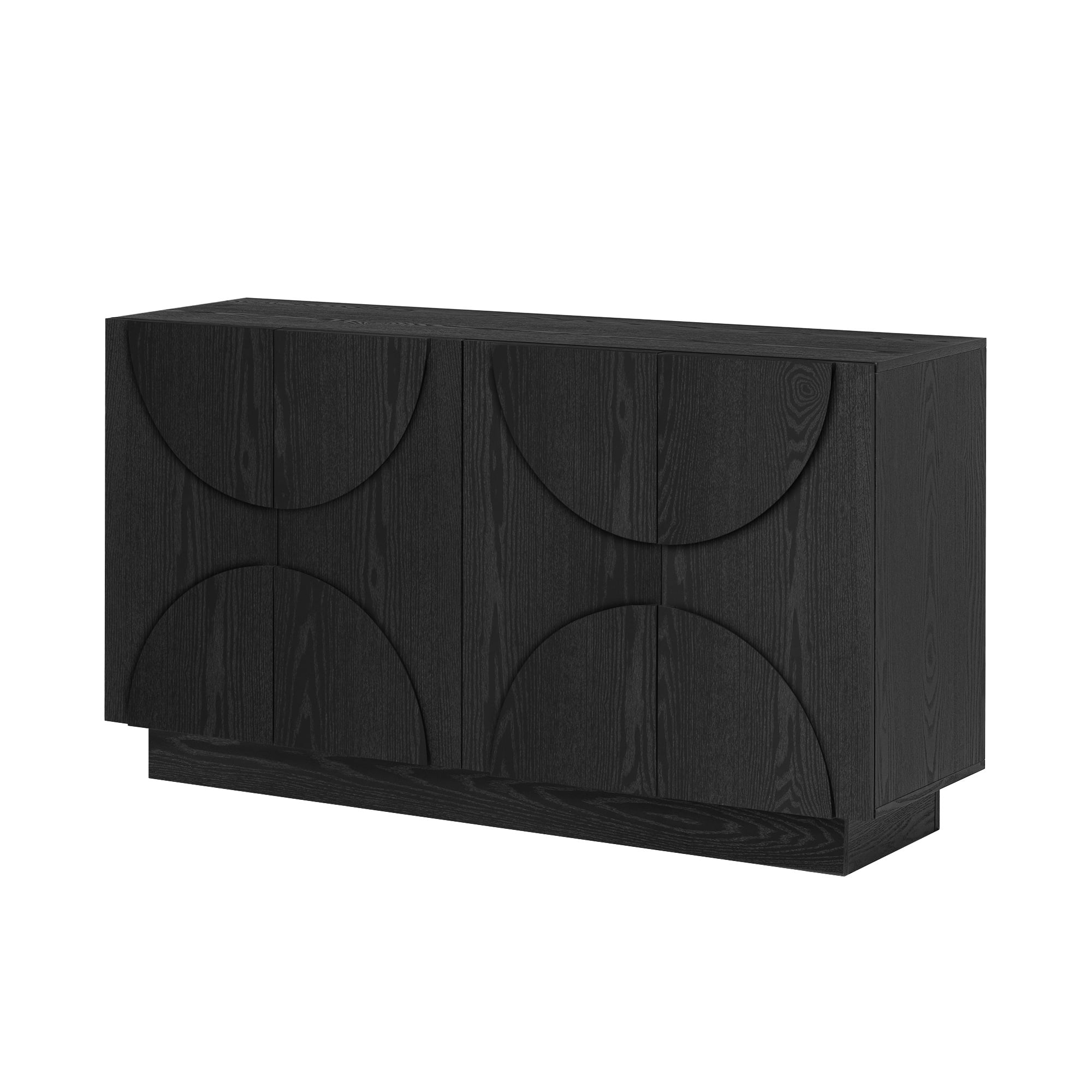 PORKISS Sideboard Buffet Cabinet with Storage, Modern Coffee Bar Credenza with 4 Semi-Circular Doors, Wood Entryway Cabinet with 3-Level Adjustable Shelves for Dining Room, Kitchen, Black