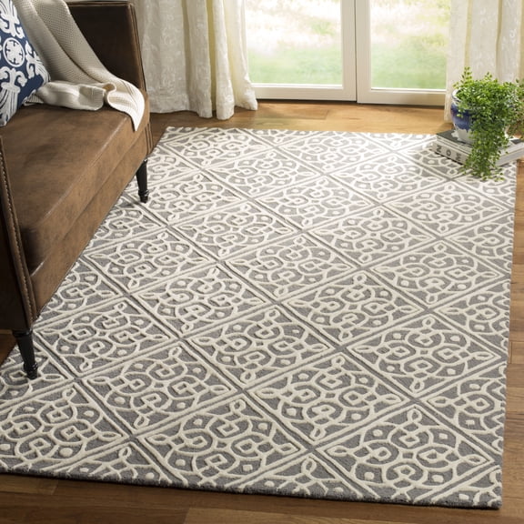 SAFAVIEH Cambridge Mirko Geometric Wool Area Rug, Dark Gray/Ivory, 5' x 8'