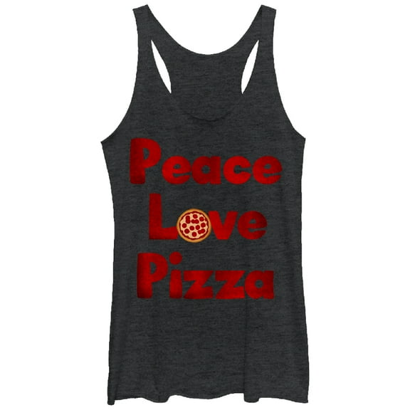 Women's Lost Gods Peace Love Pizza  Racerback Tank Top Black Heather Small