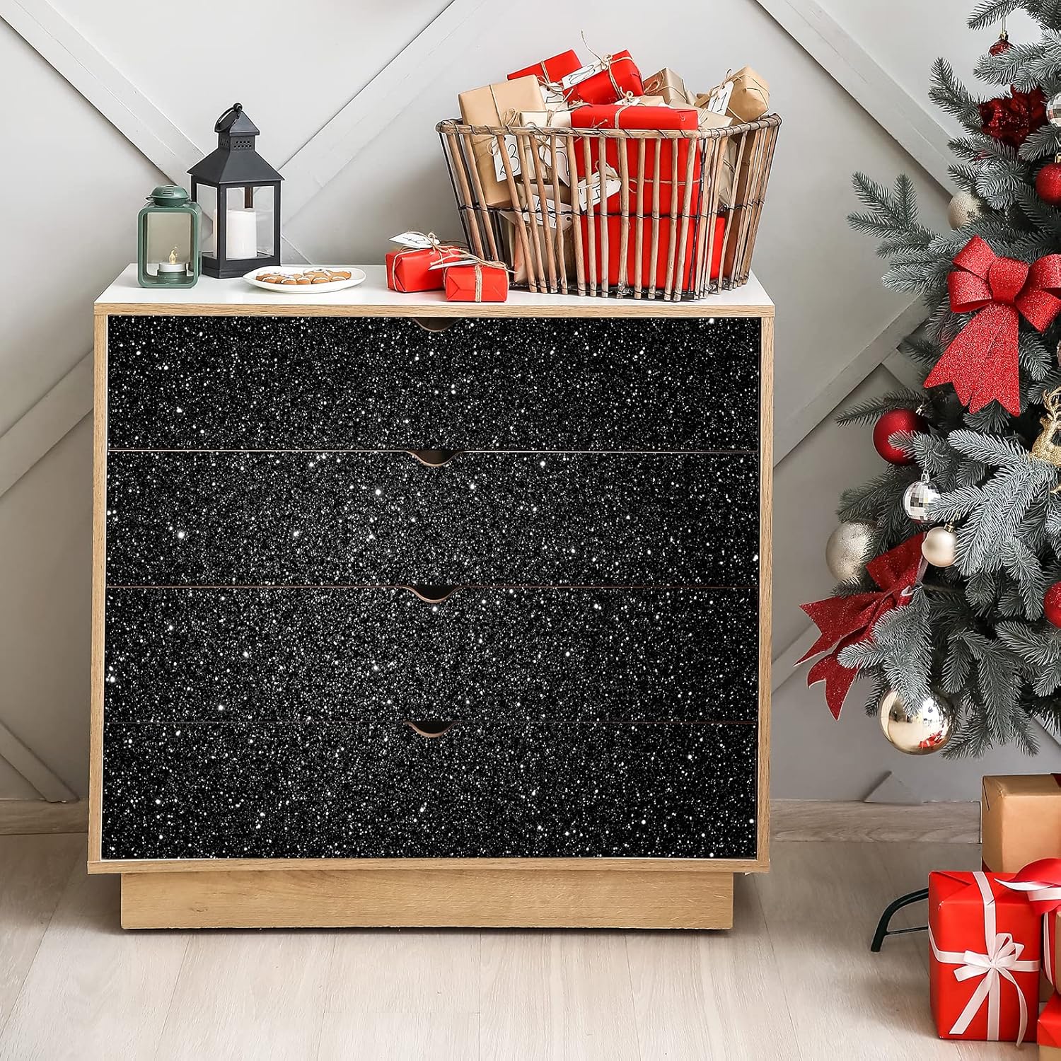 Black Glitter Contact Paper 15.7''x236'' Self Adhesive Black Glitter Wallpaper Roll Removable Glitter Fabric Wall Paper Sparkle Peel and Stick Wallpaper Decorative for Bedroom Accent Walls