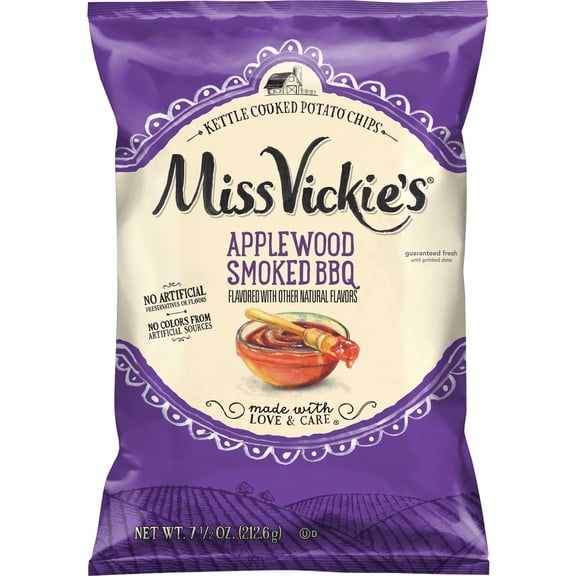 Miss Vickies Applewood Smoked BBQ Kettle Cooked Potato Chips Bag, 7.5 oz​