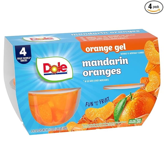 Pack of 1 Dole Fruit Bowls Mandarins in Orange Flavored Gel Snacks, 4.3oz 4 Total Cups, Gluten & Dairy Free, Bulk Lunch Snacks for Kids & Adults
