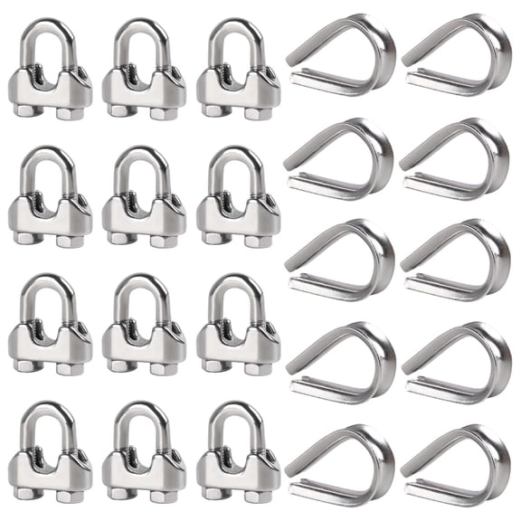 Tootaci 3/16" M5 Wire Rope Clamps and M5 Metal Cable Thimble, 304 Stainless Steel Cable Clamps Kit for 3/16 inch Steel Rope Thimbles Rigging