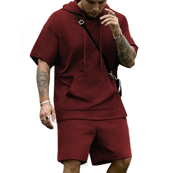 COOFANDY Men's Hoodie Short Sets 2 Piece Short Sleeve Hooded T Shirts and Shorts Fashion Casual Tracksuit Summer Outfits