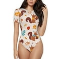 thumbnail image 2 of Uemuo Forest Squirrel Nuts Pattern Women's One Piece Short Sleeve Swimsuit Rash Guard Surfing Modest Quick-drying Swimsuit Beach Essentials-Small, 2 of 9