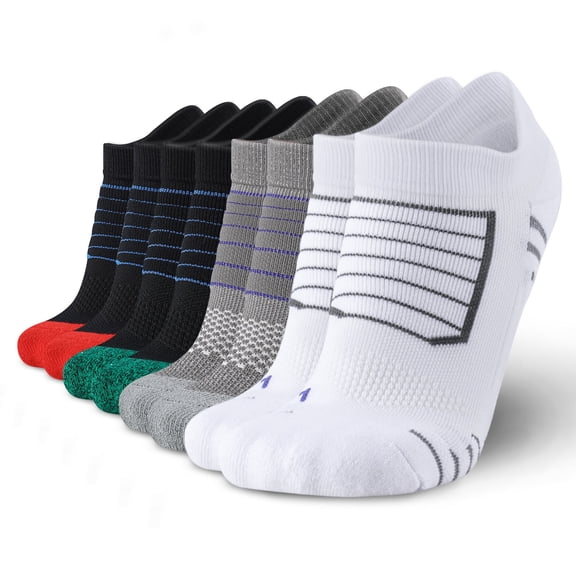 Mqamex Men's Athletic Ankle Socks 4 Pairs, Cushioned Running Gym Socks Arch Support, Moisture Wicking Breathable Sports Socks Size 9.5-13