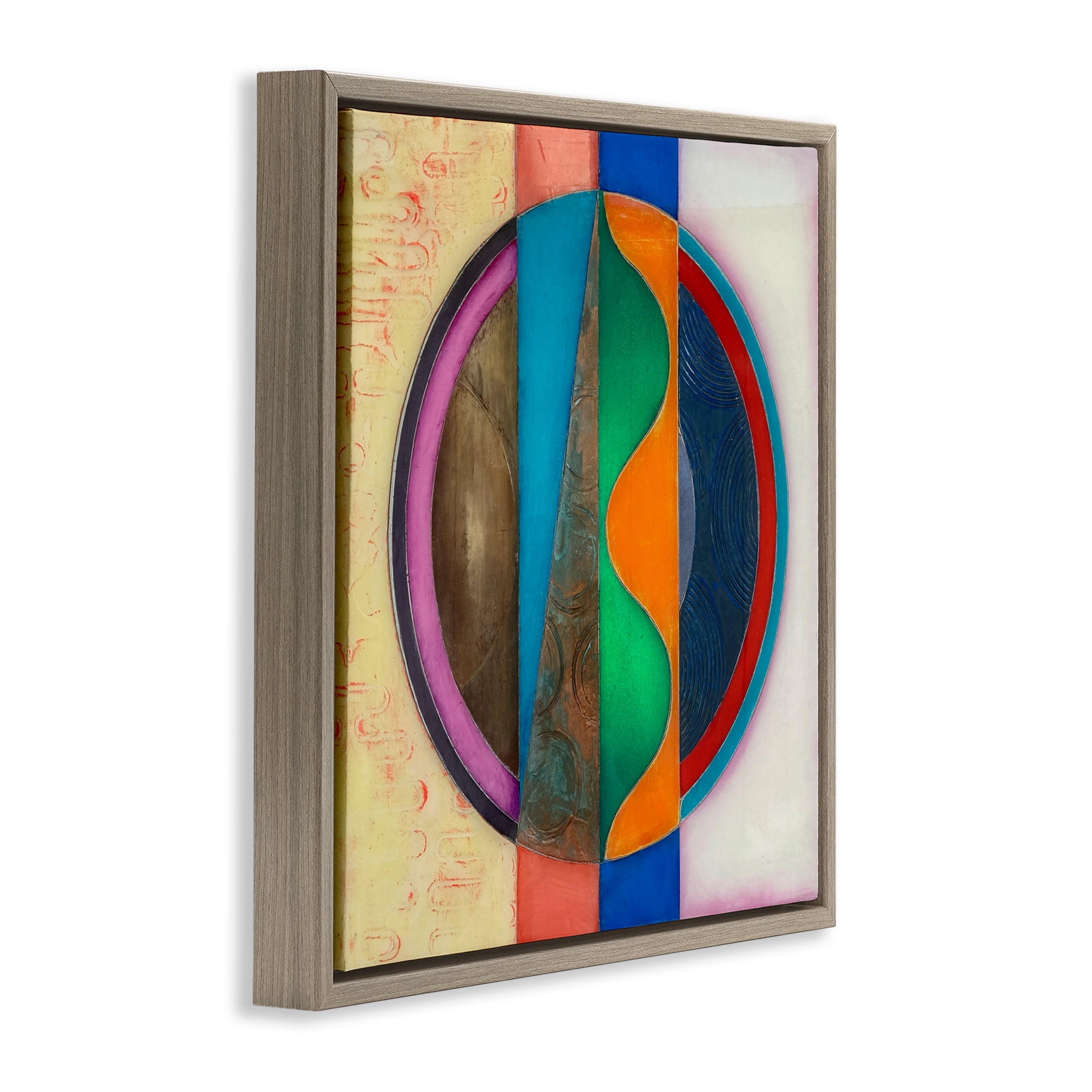 Stupell Industries Circle with Intersecting Waves Brown Framed Floater Canvas Wall Art, design by Matthew Finger