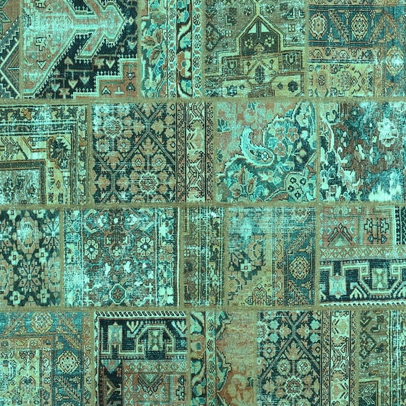 Ahgly Company Machine Washable Indoor Square Patchwork Turquoise Blue Transitional Area Rugs, 4' Square