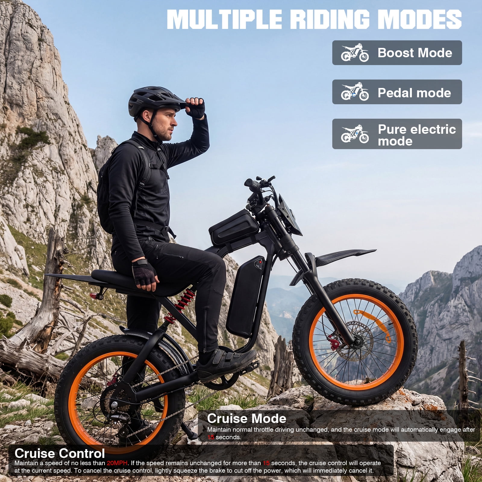 20”Fat Tire Electric Bicycle, 2000W Adult Electric Bicycle, 48V 18Ah Battery, 55Mile Range, Top Speed 35Mph, Front And Rear Hydraulic Suspension + Hydraulic Disc Brakes, 7-Speed, MAX 400LBS