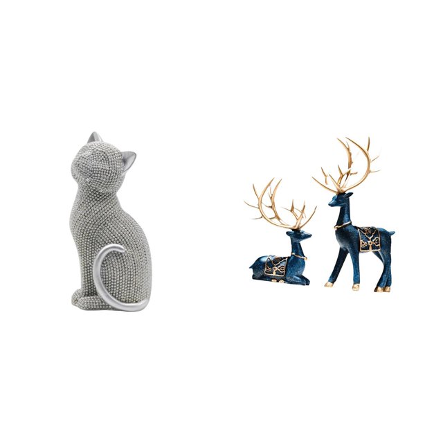Figura De Resina De Gato, Adorno De Escultura Animal Para Entrada, Estantería, Dormitorio Y Estatua De Reno Y Ciervo Sentado De Pie, Decoración Del Hogar Para Sala De Estar Y Oficina.