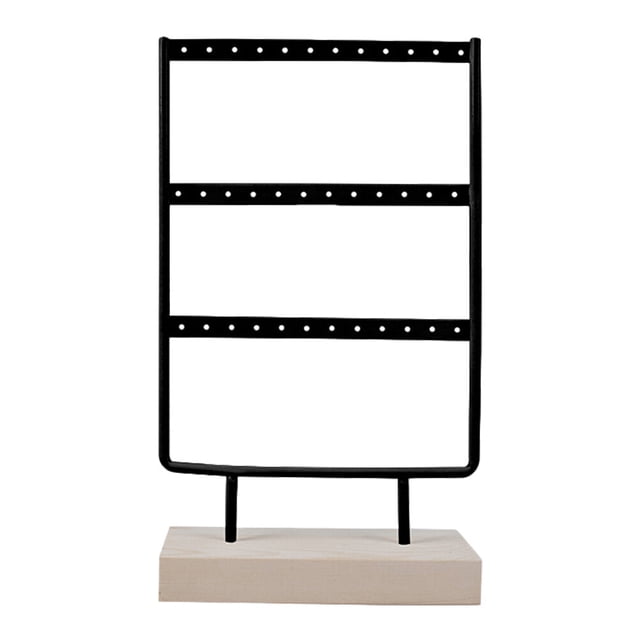 FRCOLOR Earring Display Rack 1Pc 36 Holes Jewelry Hanger Wooden Base Iron Earrings Necklace Display Stand,10.24"X5.51"X2.36"