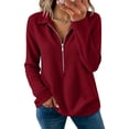 thumbnail image 5 of cocolona Womens Half Zip Pullover Tops Casual Long Sleeve Lapel Shirts Oversized Solid Color Fall Soft Outfits, 5 of 6