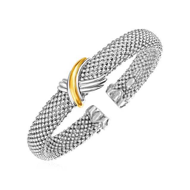 Bracelet à Revers Texture Popcorn X Motif en Argent Sterling 18k Or Jaune