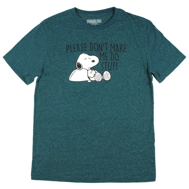 Peanuts Snoopy Please Don't Make Me Do Stuff Graphic T-Shirt (Teal, X-Large)
