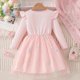 thumbnail image 4 of Vestido de cuello redondo y manga larga para niñas Vestido de cuello redondo y manga larga para niñas Falda de malla elegante Vestido de princesa elegante para niñas pequeñas Vestido de poliéster para, 4 of 8