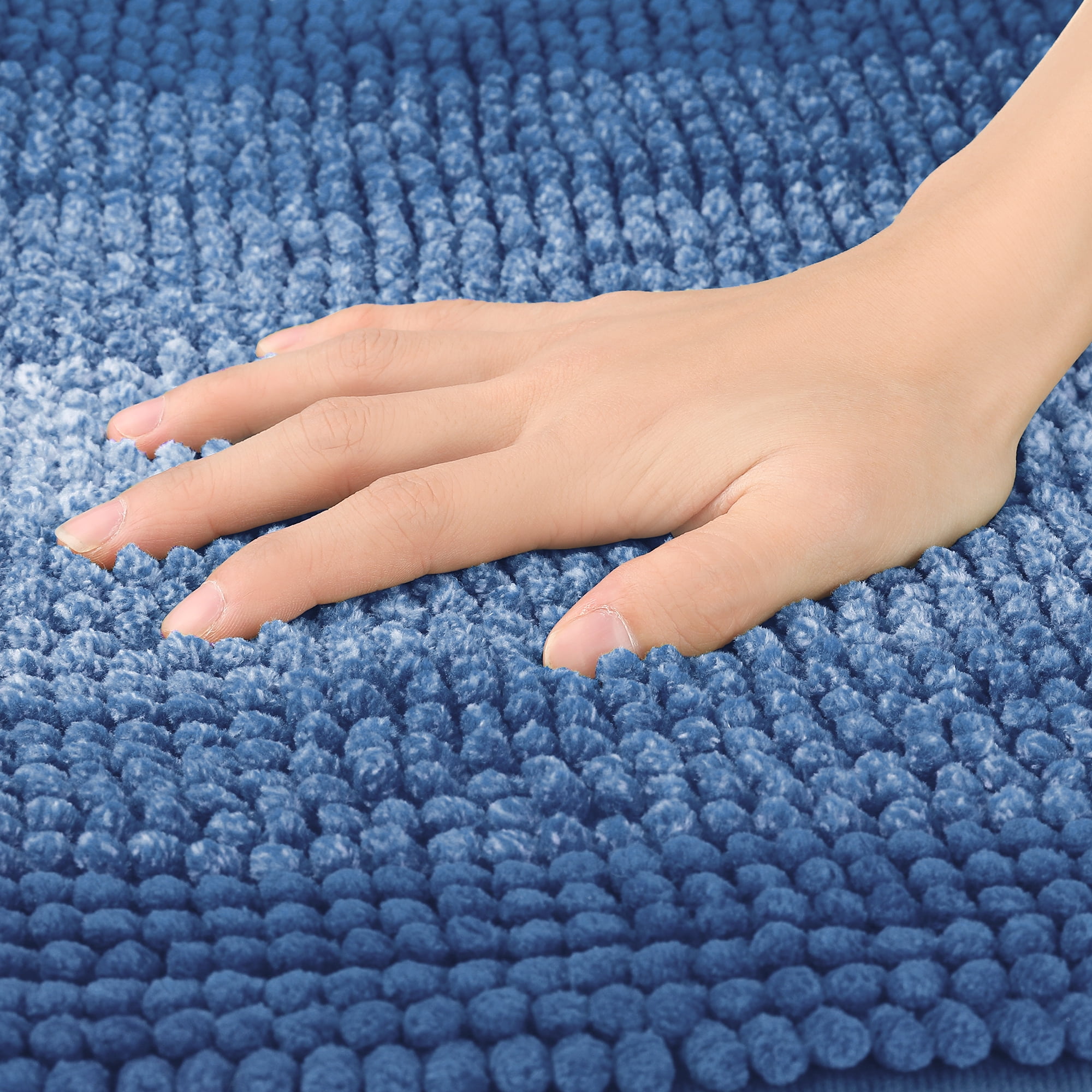 Unique Bargains Gradient Color Striped Bath Mats 2 Pcs Non-Slip Bathroom Rugs Navy Blue 16" x 24"