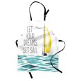 thumbnail image 1 of Sailboat Apron, Let Your Dreams Set Sail Message Ogee Patterned Watercolored Waves, Unisex Kitchen Bib with Adjustable Neck for Cooking Gardening, Adult Size, Sky Blue Yellow, by Ambesonne, 1 of 4