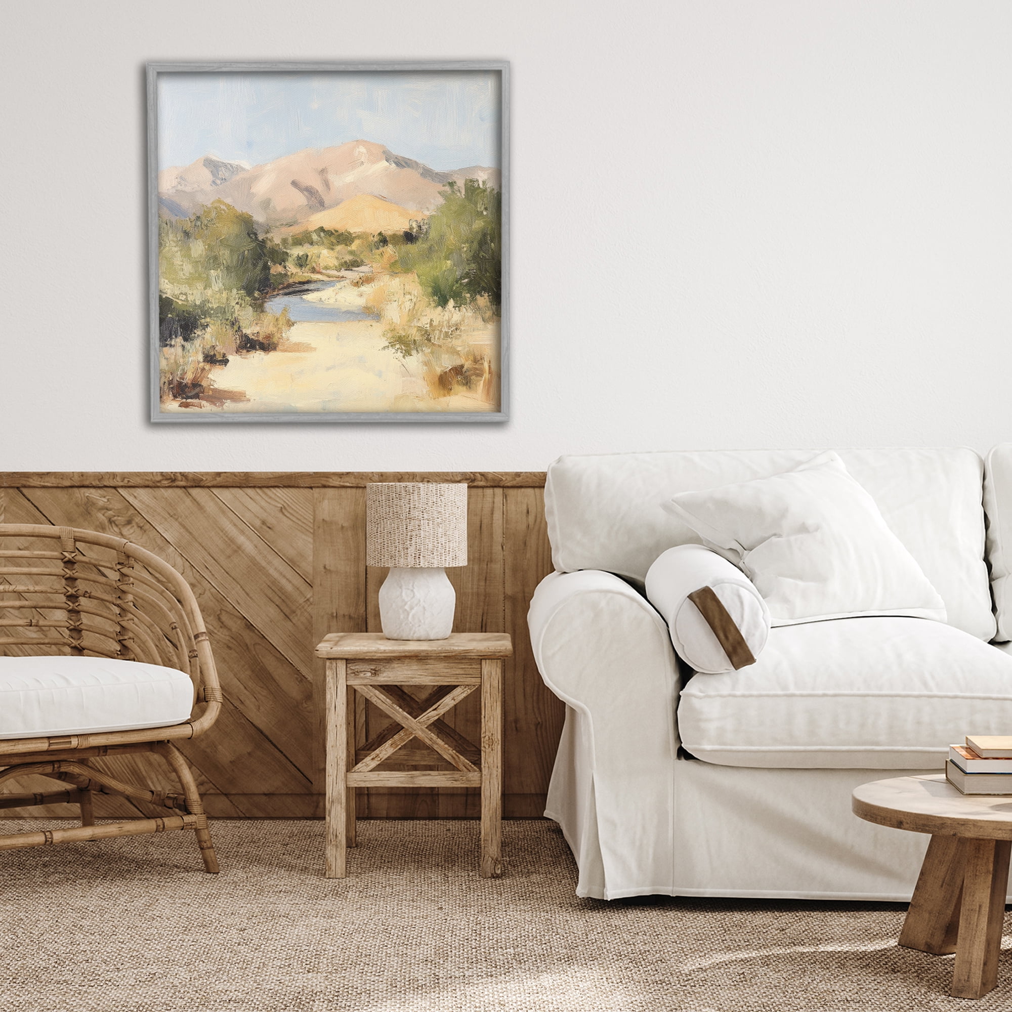 Stupell Industries Beige Desert Mountain Stream Gray Framed Giclee Art, design by Petal Prints Design